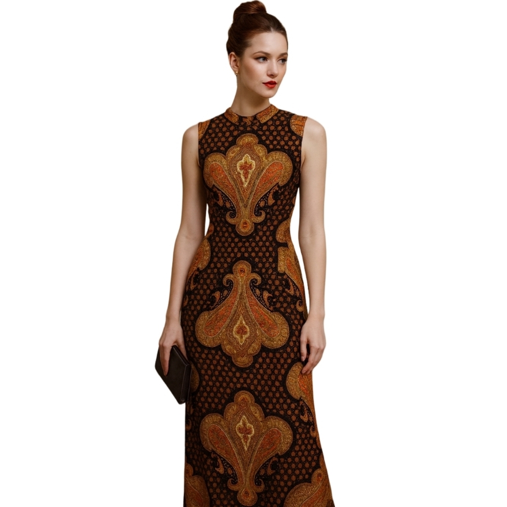 Vintage 60s- 70s  Paisley Midi Sleeveless Dress  Small